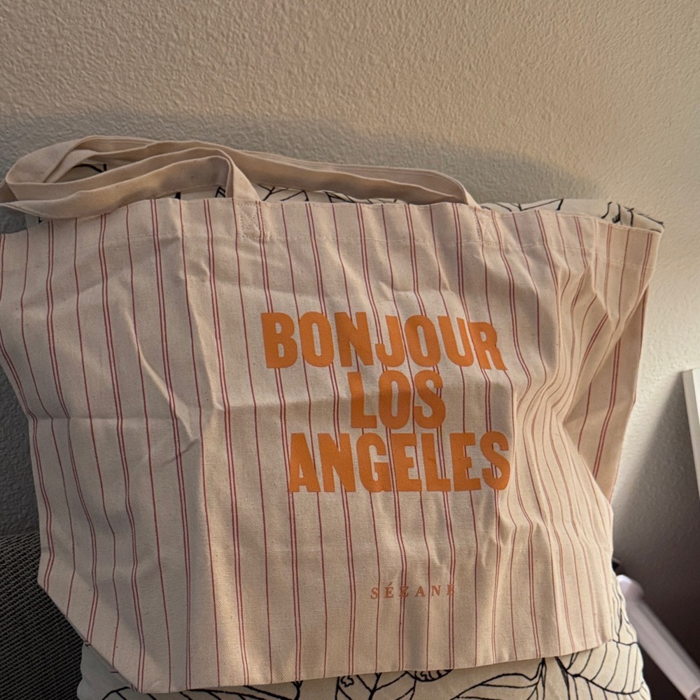 Sezane Cream and Orange Tote Bag